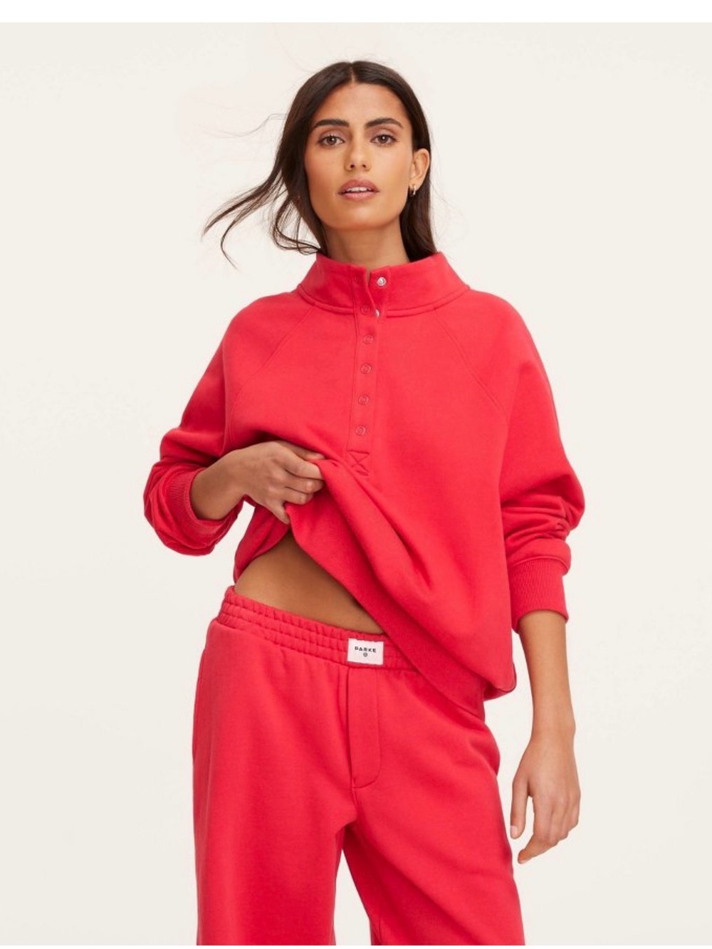L/xl brand new Parke Bright Red Women's mockneck popover sweatshirt , NWT